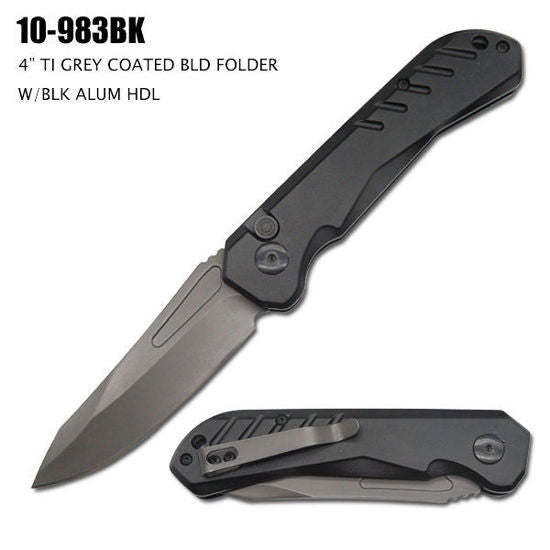 Side-Opening Automatic Knife 983BK – Grey Titanium-Coated Blade, Black Aluminum Handle