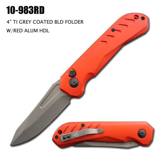 Side-Opening Automatic Knife 983RD – Grey Titanium-Coated Blade, Red Aluminum Handle