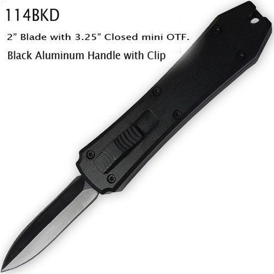 Mini OTF Automatic Knife 114BKD – Black Dagger Blade, Black Aluminum Handle