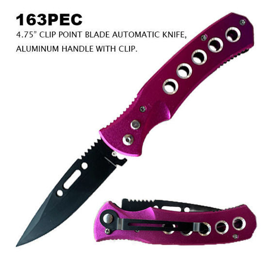 Side-Opening Automatic Knife 163PEC – Black Clip Point Blade, Purple Aluminum Handle