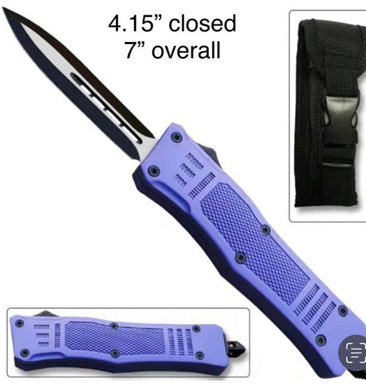 OTF Automatic Knife 1112SPR – Two-Tone Dagger Blade, Purple Zinc Alloy Handle