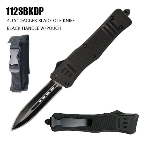 OTF Automatic Knife 112SBKDP – Two-Tone Dagger Blade, Black Zinc Alloy Handle