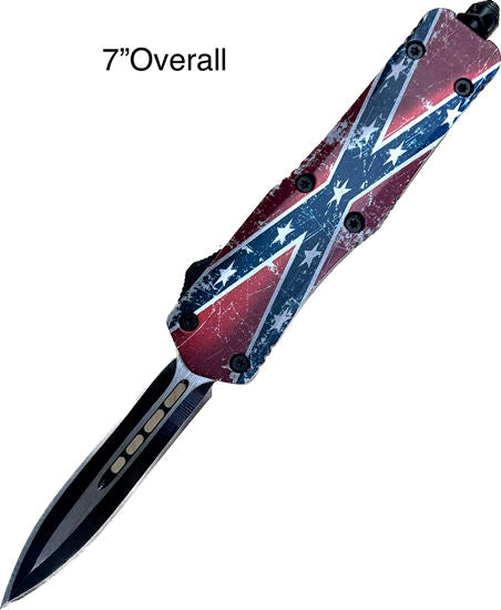OTF Automatic Knife 929SDF – Black Dagger Blade, Dixie Flag Handle