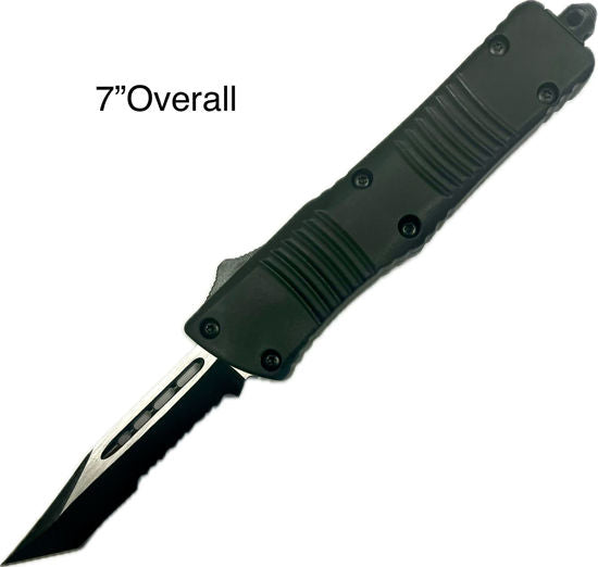 OTF Automatic Knife 501SBKTP – Half-Serrated Tanto Blade, Black Handle