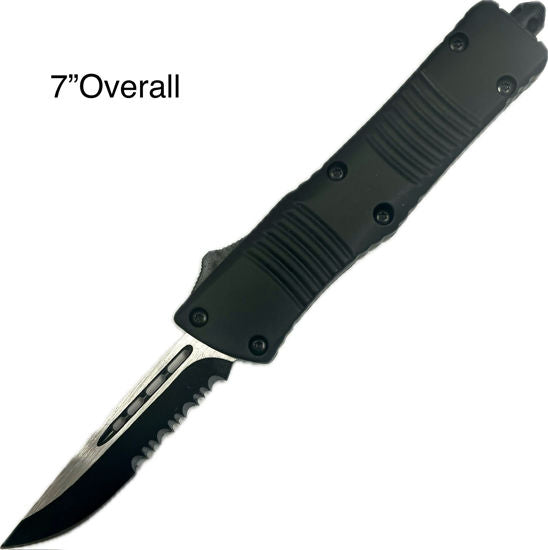 OTF Automatic Knife 501SBKCP – Half-Serrated Drop Point Blade, Black Handle