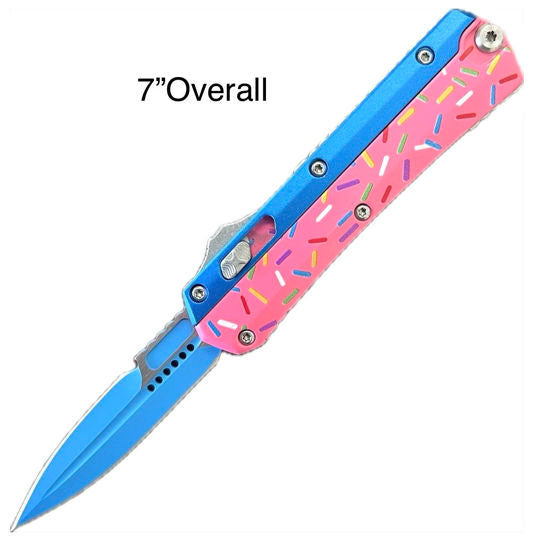 OTF Automatic Knife 445SPKSP – Blue Dagger Blade, Blue & Pink Sprinkle Handle