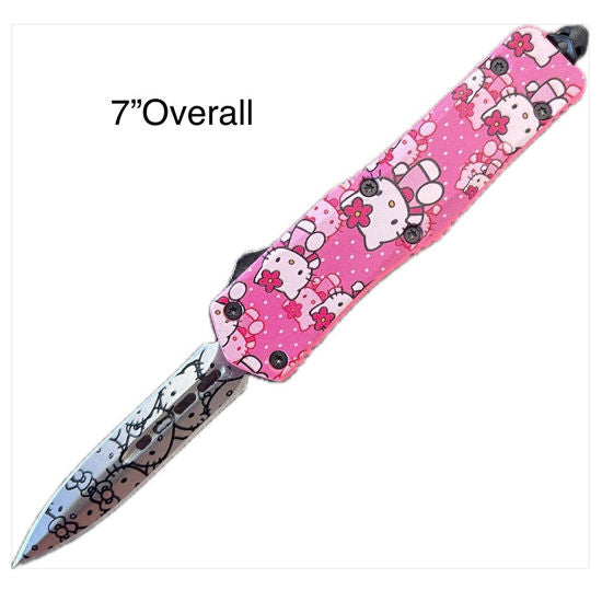 OTF Automatic Knife 9929HKT – Printed Dagger Blade, Pink Character Print Handle