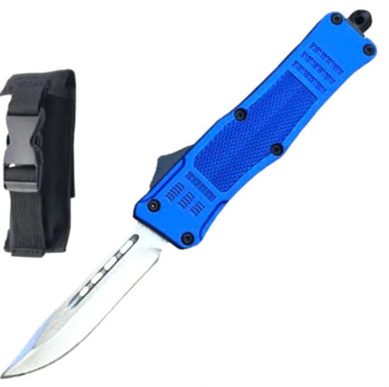 OTF Automatic Knife 112SBLCPS – Satin Drop Point Blade, Blue Zinc Alloy Handle