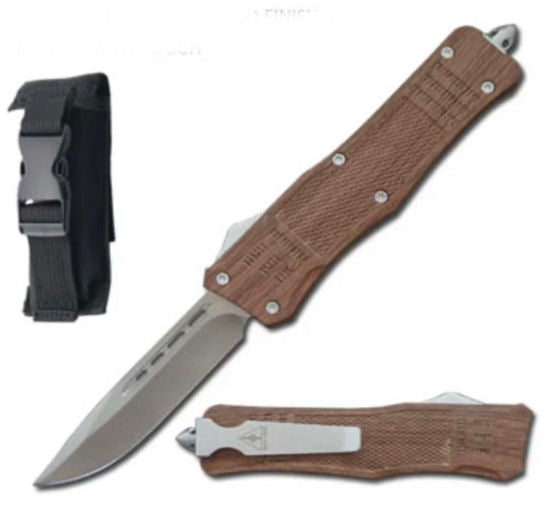 OTF Automatic Knife 112SWDCP – Satin Blade, Wood-Finish Coated Handle