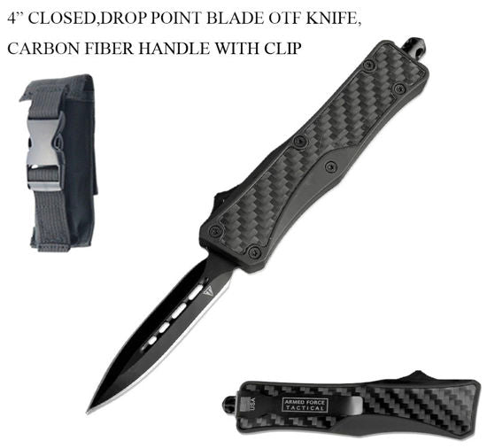 OTF Automatic Knife 291SBKCFDB – 440 Dagger Blade, Black Zinc Alloy Frame with Carbon Fiber Scales