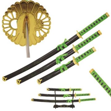 LIONEDGEKNIVES Black And Green Samurai Sword Set SE-010-4GN