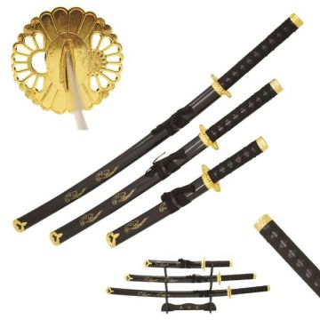 LIONEDGEKNIVES Black And Gold Samurai Sword Set SE-010-4-BK