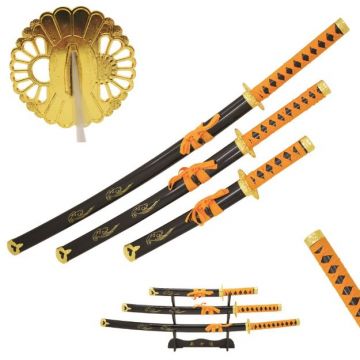 LIONEDGEKNIVES Black And Gold Samurai Sword Set SE-010-4-GD
