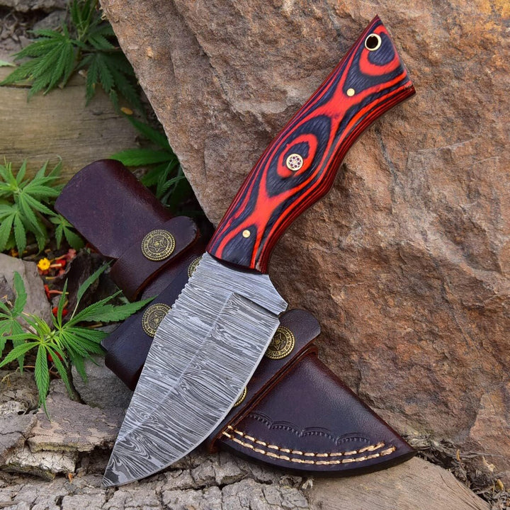 Premium Damascus Hunting Knife 8.5" | Pakka Wood Handle