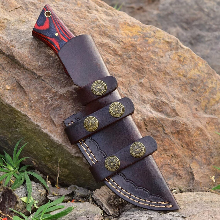Premium Damascus Hunting Knife 8.5" | Pakka Wood Handle