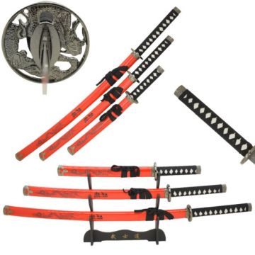 LIONEDGEKNIVES 3-Piece Red Dragon Samurai Set SE-390RD-SET
