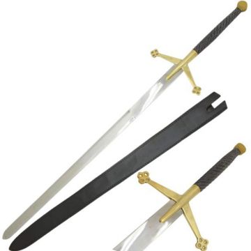 LIONEDGEKNIVES Fantasy Claymore Real Sword with Black Leather Sheath KT-1844-52