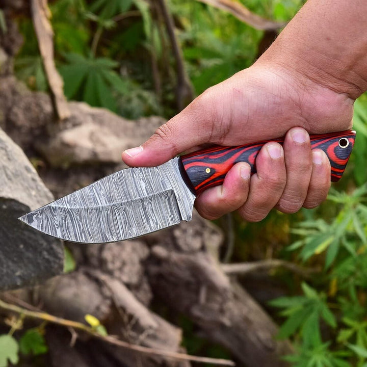 Premium Damascus Hunting Knife 8.5" | Pakka Wood Handle