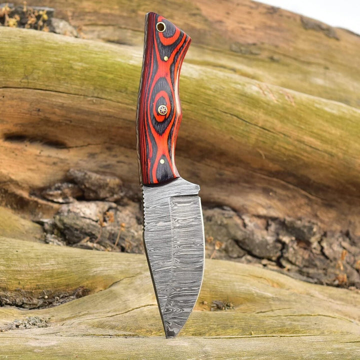 Premium Damascus Hunting Knife 8.5" | Pakka Wood Handle