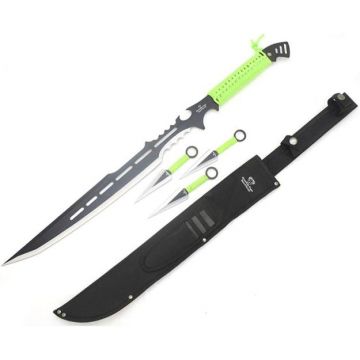 LIONEDGEKNIVES Ninja Sword With Throwing Knife Set Green HK-122GN