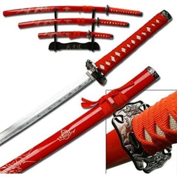 LIONEDGEKNIVES Samurai Sword Set Display Stand Red YK-58RD4
