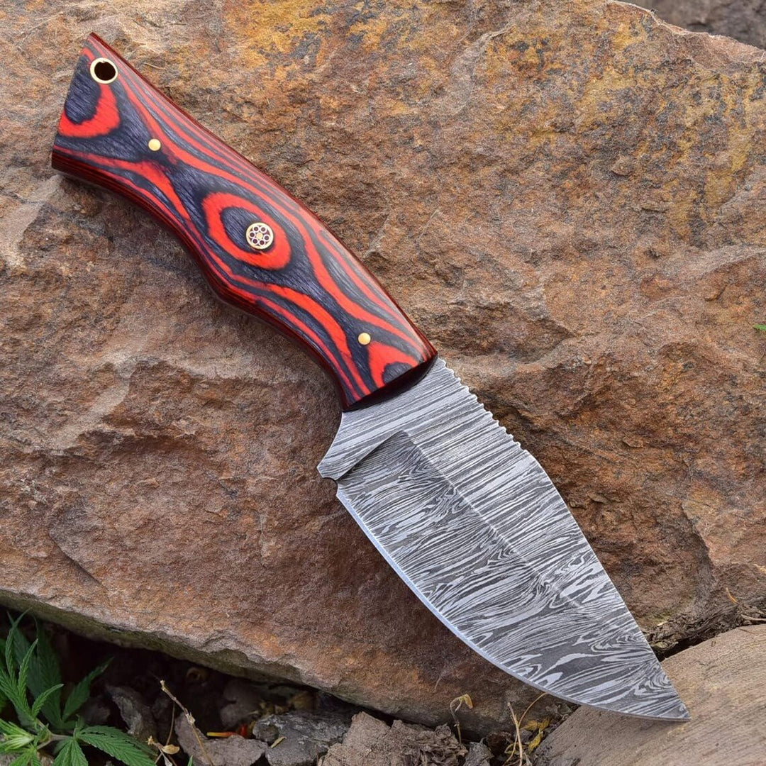 Premium Damascus Hunting Knife 8.5" | Pakka Wood Handle