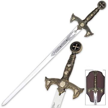 LIONEDGEKNIVES Knights Templar Sword with Plaque SE-94