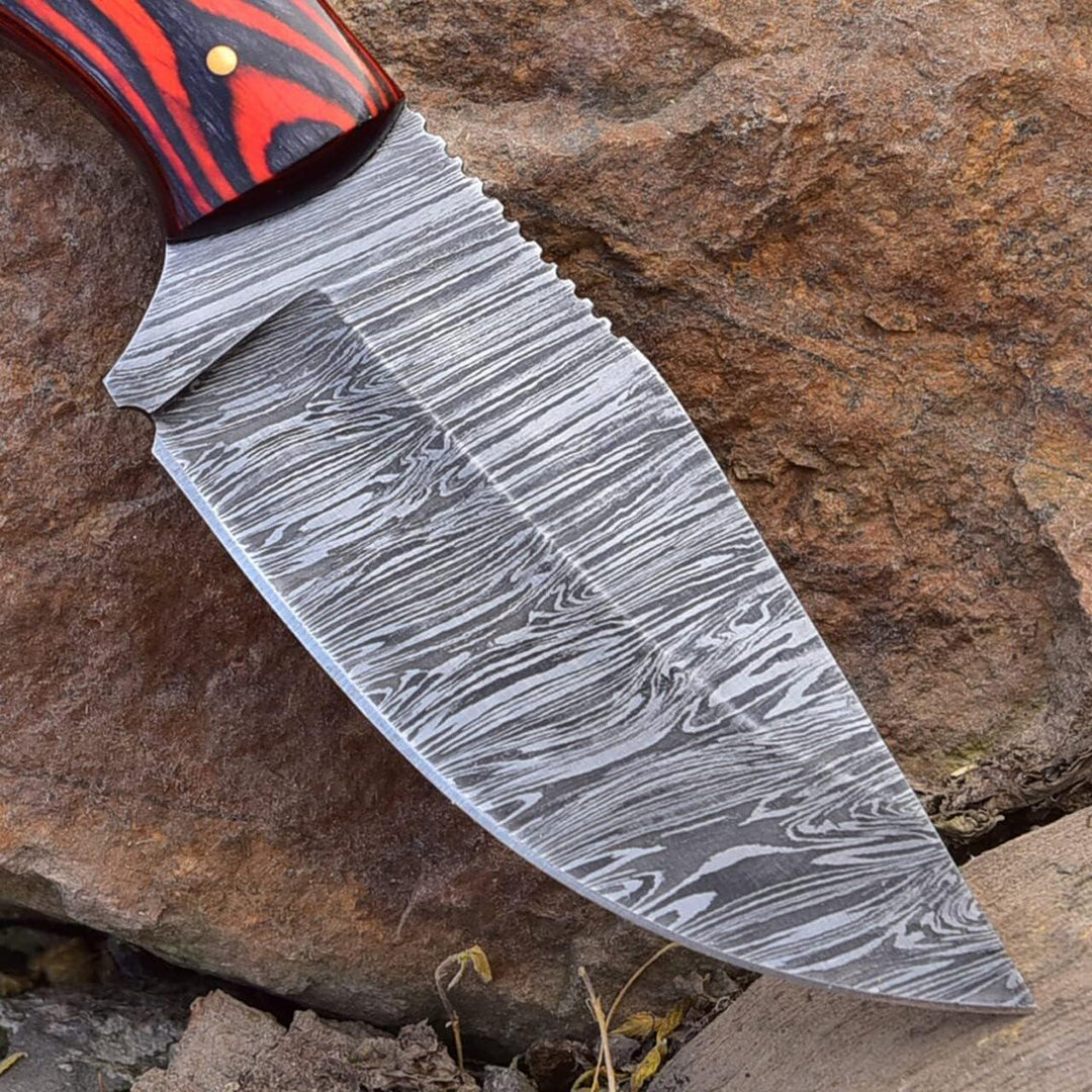 Premium Damascus Hunting Knife 8.5" | Pakka Wood Handle