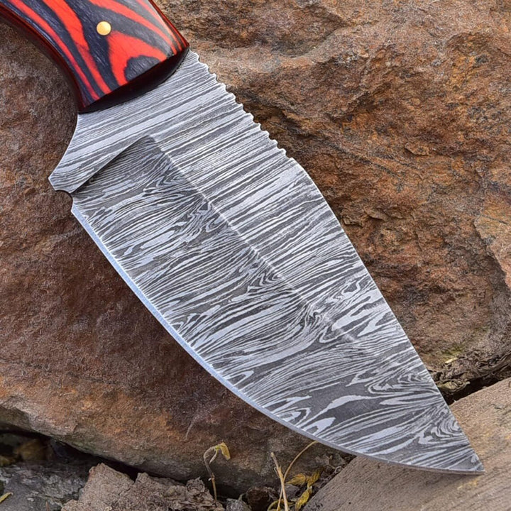 Premium Damascus Hunting Knife 8.5" | Pakka Wood Handle