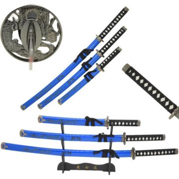 LIONEDGEKNIVES 3-Piece Blue Dragon Samurai Set SE-390BL-SET
