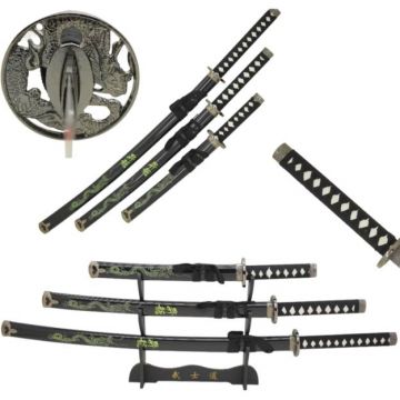 LIONEDGEKNIVES 3-Piece Black Dragon Samurai Set SE-390BK-SET