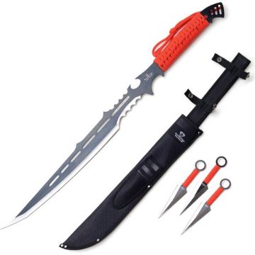 LIONEDGEKNIVES Ninja Sword With Throwing Knife Set Red HK-122RD