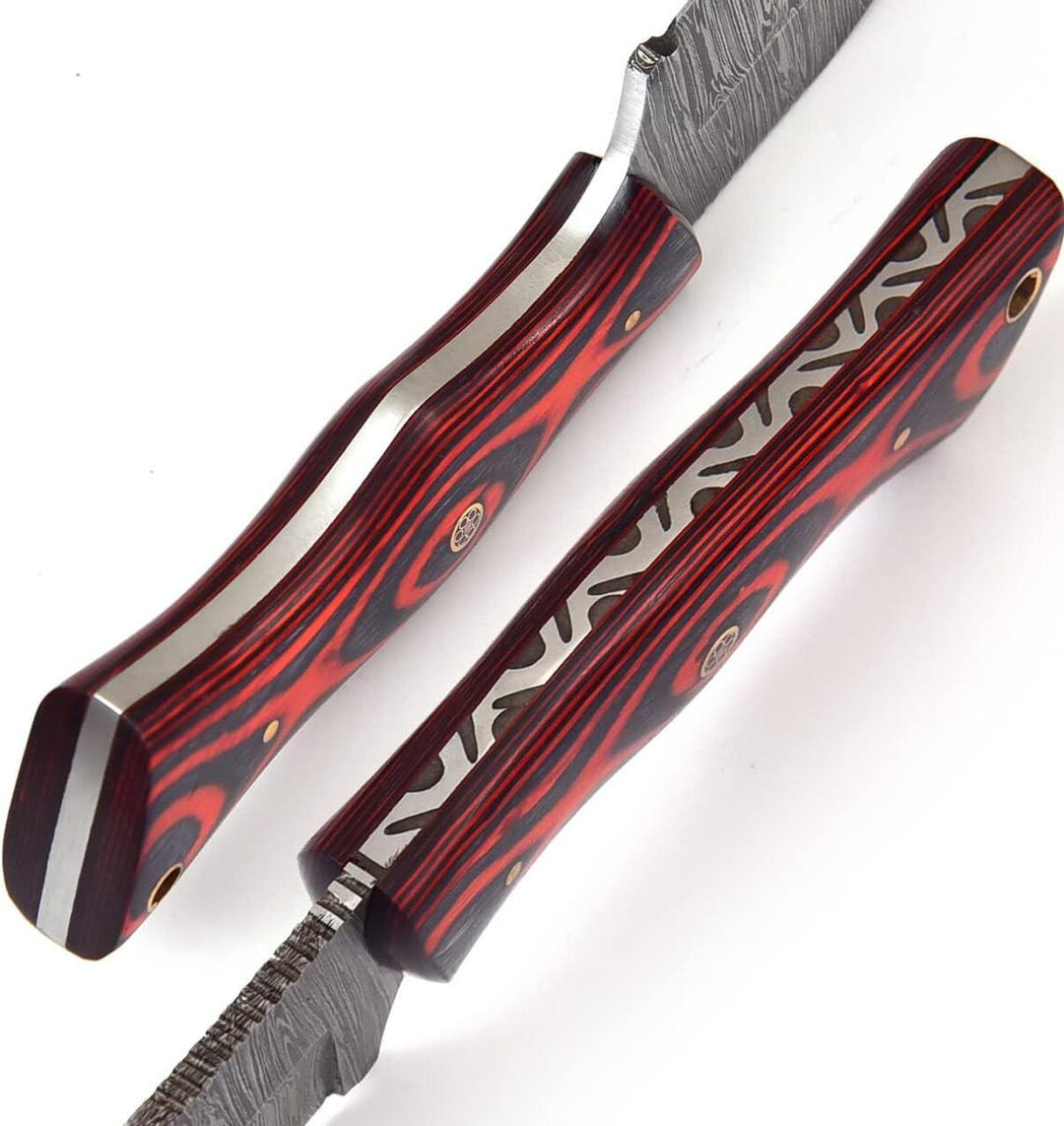 Premium Damascus Hunting Knife 8.5" | Pakka Wood Handle