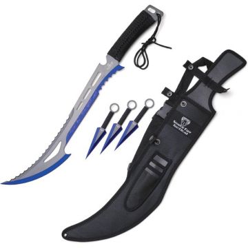 LIONEDGEKNIVES Ninja Sword With Throwing Knife Set Black Blue HK-123BKB