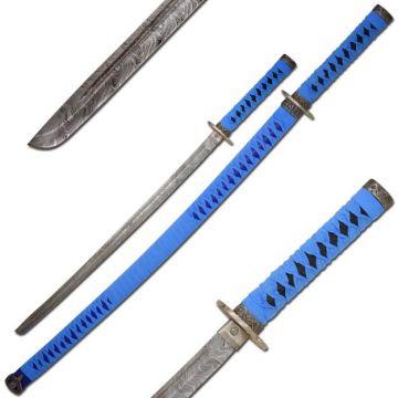 LIONEDGEKNIVES Handmade Real Damascus Samurai Sword Blue DM-5002BL