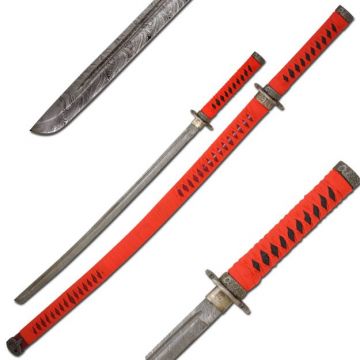 LIONEDGEKNIVES Handmade Real Damascus Samurai Sword Red DM-5002RD