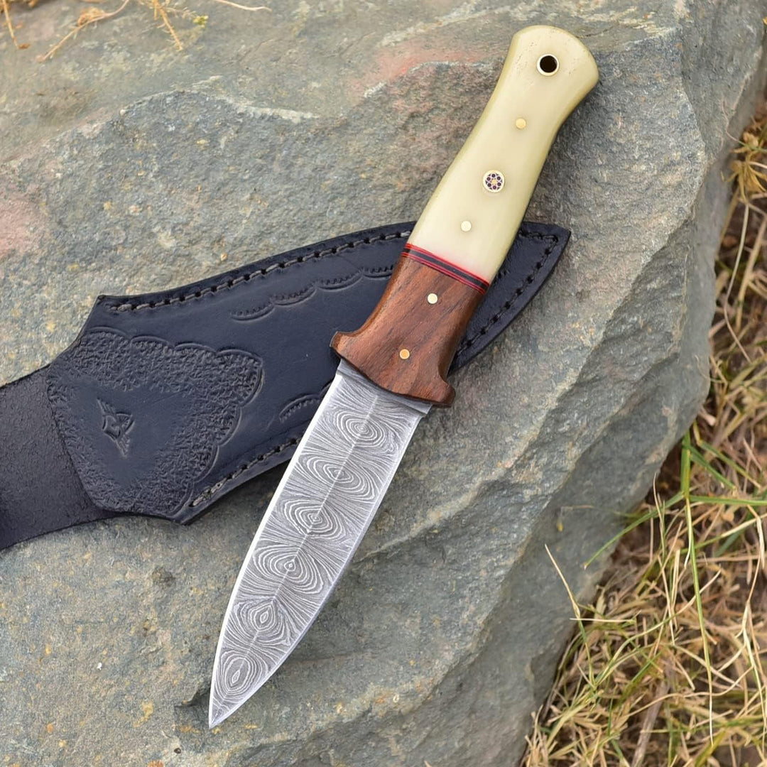 Double Edge Dagger Damascus Steel Hunting Knife