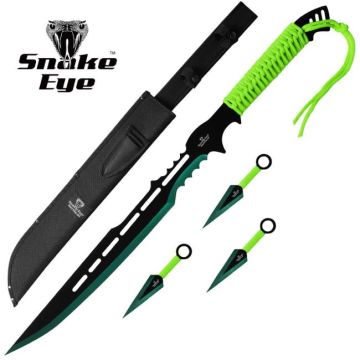 LIONEDGEKNIVES Ninja Sword With Throwing Knife Set Green HK-113GN