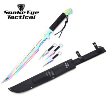 LIONEDGEKNIVES Ninja Sword With Throwing Knife Set Rainbow HK-113RB
