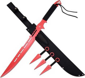 LIONEDGEKNIVES Ninja Sword With Throwing Knife Set Red HK-113RD