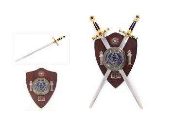 LIONEDGEKNIVES Mason Twin Sword Set With Wall Plaque HK-22974