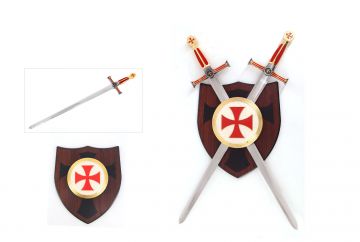 LIONEDGEKNIVES Crusader Twin Sword Set With Wall Plaque HK-22975
