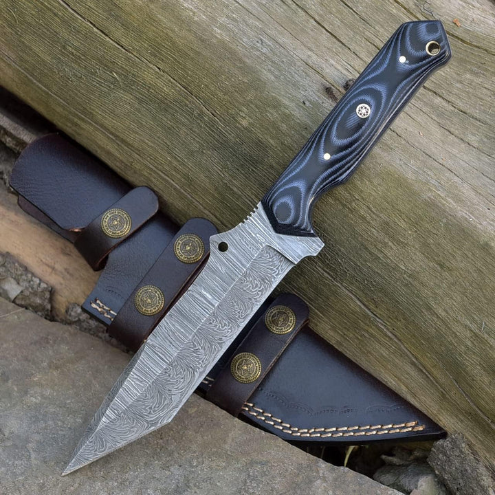 Tanto Blade Knife 10.5" | Damascus Knife | Micarta Handle
