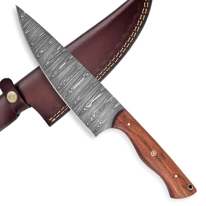 Chef Knife Handmade with Damascus Steel |  Rose Wood Handle
