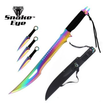 LIONEDGEKNIVES Ninja Sword With Throwing Knife Set Rainbow SE-027RB-SET