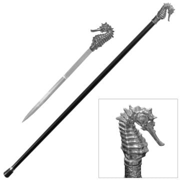 37 Inch Sea Horse Shape Walking Cane with Hidden Sword SE-5368