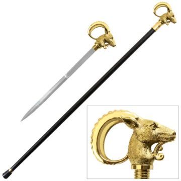 37 Inch Ram Shape Walking Cane with Hidden Sword SE-5369