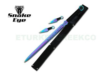 2 Piece Ninja Sword Set Rainbow Finish with Kunai Throwers 28 Inch SE-644DRB