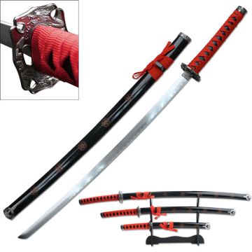 LIONEDGEKNIVES 3 Piece Samurai Sword Set Red SE-72RD4