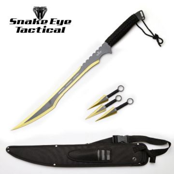 LIONEDGEKNIVES Ninja Sword With Throwing Knife Set Gold SE-741GD